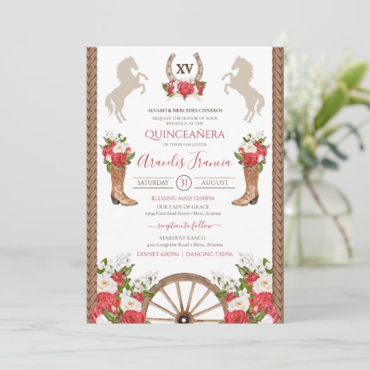 Rustische Westerne Ranch Red Cowgirl/Charra Quince Kaart (Staand voorkant)