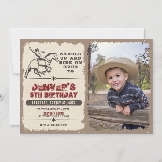 Rustische Westerne Rodeo Cowboy Birthday Uitnodigi Kaart (Voorkant)