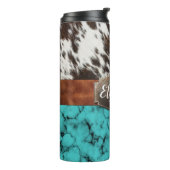 Rustische Westerne Turquoise Koeienhuid Thermal Tu Thermosbeker (Gedraaid links)