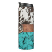 Rustische Westerne Turquoise Koeienhuid Thermal Tu Thermosbeker (Geroteerd rechts)