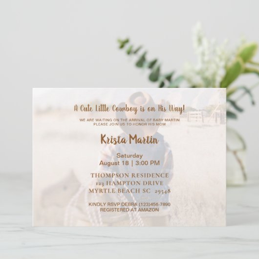 Rustische Westerne uitnodiging van het Baby shower (Staand voorkant)