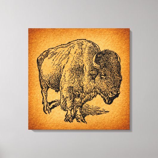 Rustische Westerne Wilde Buffalo Bison Antiek Kuns Canvas Afdruk (Voorkant)