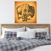 Rustische Westerne Wilde Buffalo Bison Antiek Kuns Canvas Afdruk (Insitu (Slaapkamer))