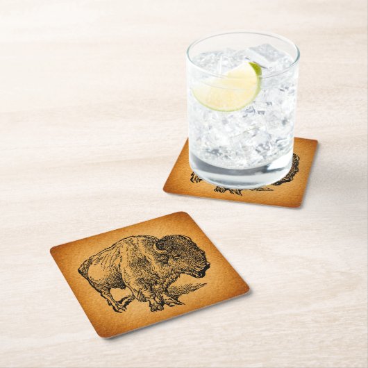 Rustische Westerne Wilde Buffalo Bison Antiek Kuns Kartonnen Onderzetters (Insitu)