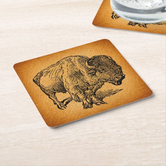 Rustische Westerne Wilde Buffalo Bison Antiek Kuns Kartonnen Onderzetters (Schuin)