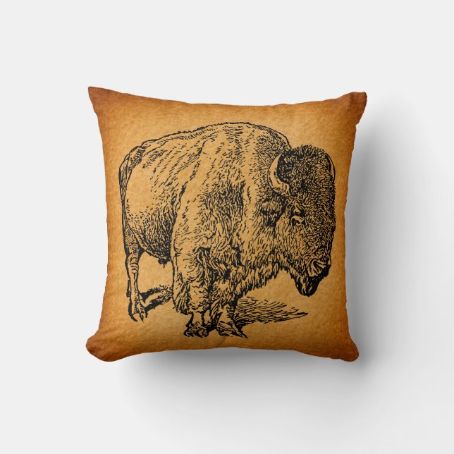 Rustische Westerne Wilde Buffalo Bison Antiek Kuns Kussen (Voorkant)