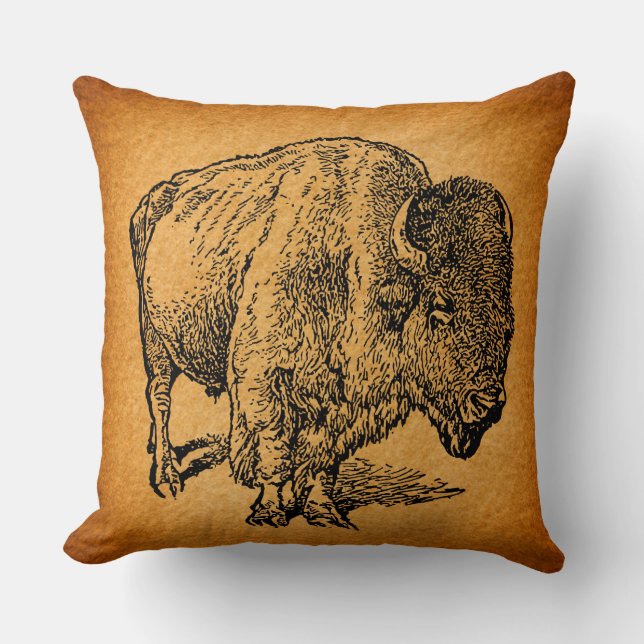 Rustische Westerne Wilde Buffalo Bison Antiek Kuns Kussen (Voorkant)