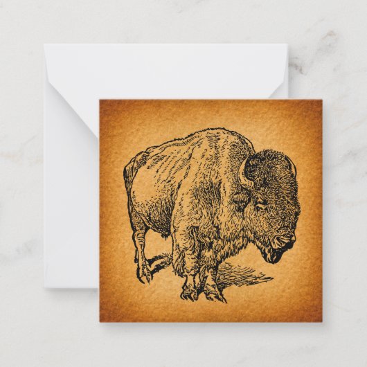 Rustische Westerne Wilde Buffalo Bison Antiek Kuns Notitiekaartje (Voorkant)