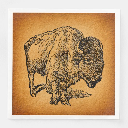Rustische Westerne Wilde Buffalo Bison Antiek Kuns Servet (Voorkant)