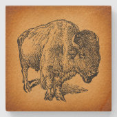 Rustische Westerne Wilde Buffalo Bison Antiek Kuns Stenen Onderzetter (Voorkant)