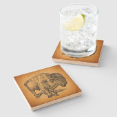 Rustische Westerne Wilde Buffalo Bison Antiek Kuns Stenen Onderzetter (Zijkant)