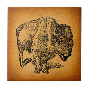 Rustische Westerne Wilde Buffalo Bison Antiek Kuns Tegeltje