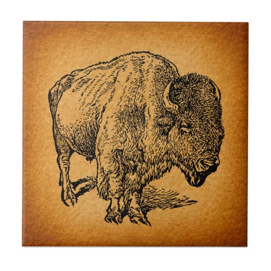 Rustische Westerne Wilde Buffalo Bison Antiek Kuns Tegeltje (Voorkant)