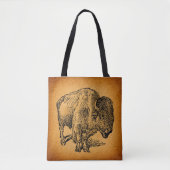 Rustische Westerne Wilde Buffalo Bison Antiek Kuns Tote Bag (Voorkant)