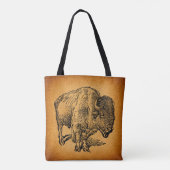 Rustische Westerne Wilde Buffalo Bison Antiek Kuns Tote Bag (Achterkant)