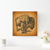 Rustische Westerne Wilde Buffalo Bison Antiek Kuns Vierkante Klok (Huis)