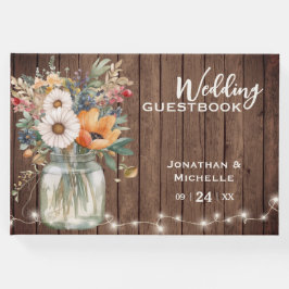 Rustische wilde bloem Barn Wood Country Floral Wed Gastenboek