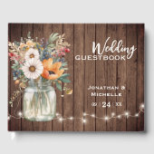 Rustische wilde bloem Barn Wood Country Floral Wed Gastenboek (Voorkant)