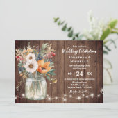 Rustische wilde bloem Barn Wood Country Floral Wed Kaart (Staand voorkant)