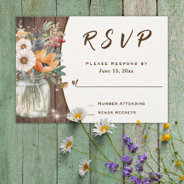 Rustische wilde bloem Barn Wood Country Floral Wed RSVP Kaartje