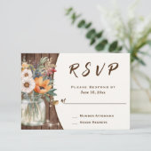 Rustische wilde bloem Barn Wood Country Floral Wed RSVP Kaartje (Staand voorkant)