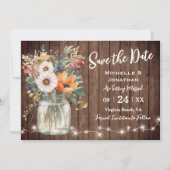 Rustische wilde bloem Barn Wood Country Floral Wed Save The Date (Voorkant)