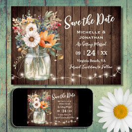 Rustische wilde bloem Barn Wood Country Floral Wed Save The Date