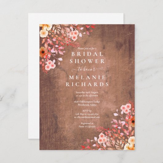 Rustische wilde bloemen — Bridal Shower Invitation Aankondigingskaart (Voorkant / Achterkant)