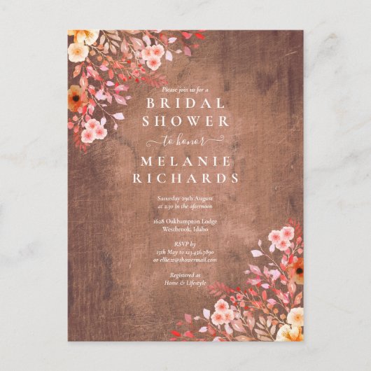 Rustische wilde bloemen — Bridal Shower Invitation Aankondigingskaart (Voorkant)