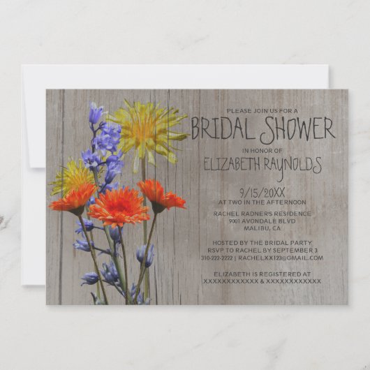 Rustische wilde bloemen Bridal Shower Invitations Kaart (Voorkant)