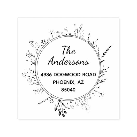 Rustische wilde bloemen Ronde Zelf Inkt Adres Stem Zelfinktende Stempel (Design)