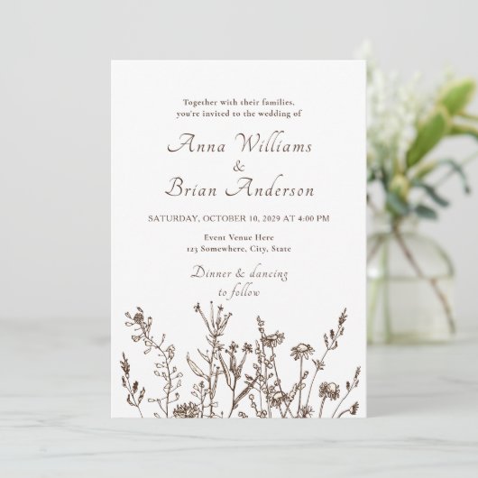 Rustische wilde Herfst Meadow Floral Wedding Kaart (Staand voorkant)