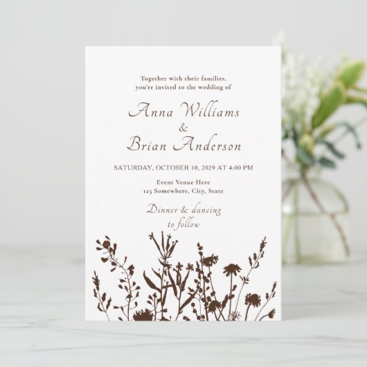 Rustische wilde Herfst Meadow Floral Wedding Kaart (Staand voorkant)