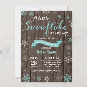 Rustische Winter Baby Shower Aqua Witte Sneeuwvlok Kaart