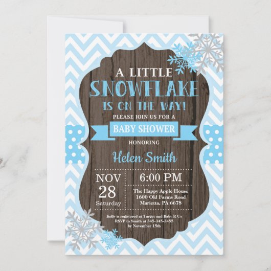 Rustische Winter Baby Shower Blauwe Sneeuwvlok Kaart (Voorkant)