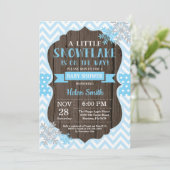 Rustische Winter Baby Shower Blauwe Sneeuwvlok Kaart (Staand voorkant)