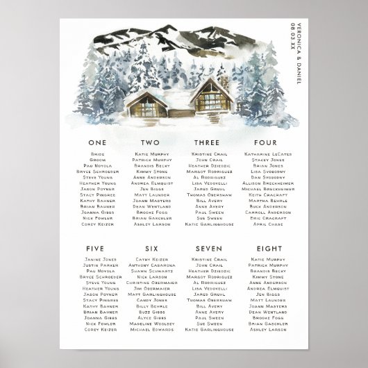 Rustische Winter Berg Bruiloft Tafelindeling Poster (Voorkant)