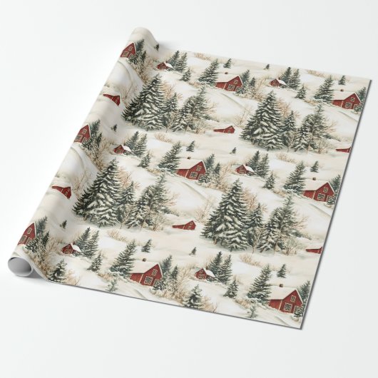 Rustische Winter Bos Sneeuw Kerstmis Cadeaupapier (Uitgerold)