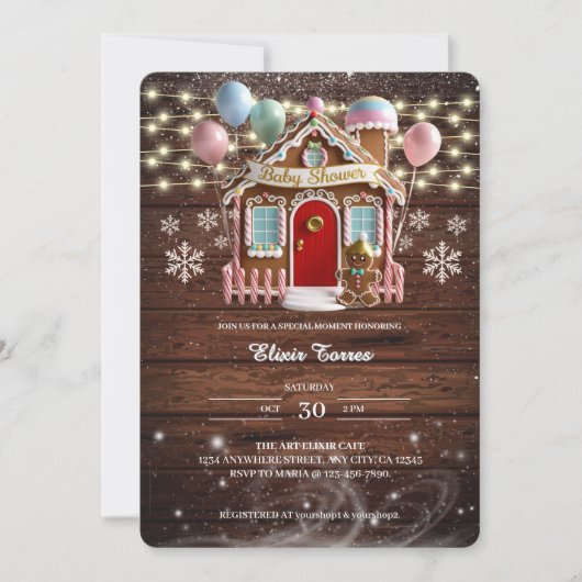 Rustische Winter Gingerbread House Baby Shower Kaart (Voorkant)