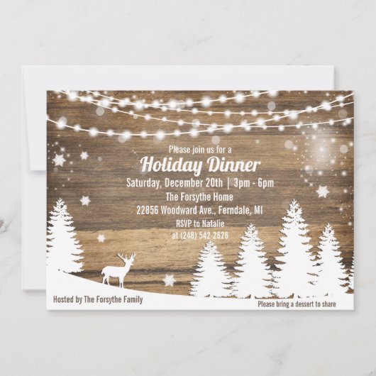 Rustische Winter Kerst Dinner Uitnodiging (Voorkant)
