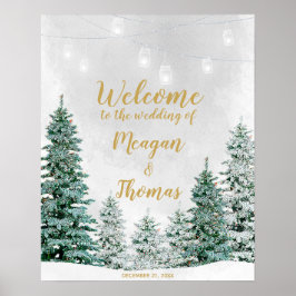 Rustische winter kerstboom huwelijks welkom bord poster