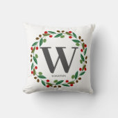 Rustische Winter Kerstmis Monogram Initiaal Krans Kussen (Voorkant)