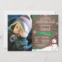 Rustische Winter Onederland 1e Verjaardagsuitnodig