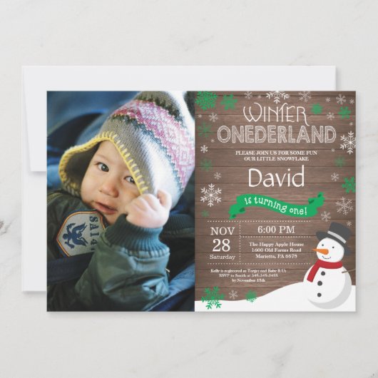 Rustische Winter Onederland 1e Verjaardagsuitnodig Kaart (Voorkant)