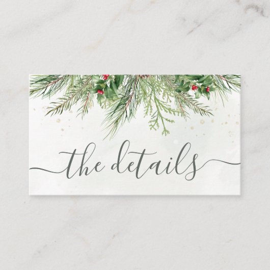 Rustische winterbessen denneappel groene wedding informatiekaartje (Voorkant)