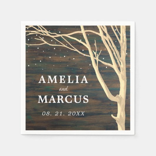 Rustische winterboom Donkere houten bruiloft Servet (Voorkant)