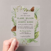 Rustische winterfeilage Pine cone Wedding Acryl Uitnodigingen (Insitu (Draagbaar))