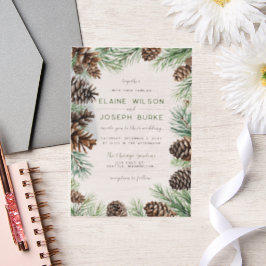 Rustische winterfeilage Pine cone Wedding Vellum Uitnodigingen