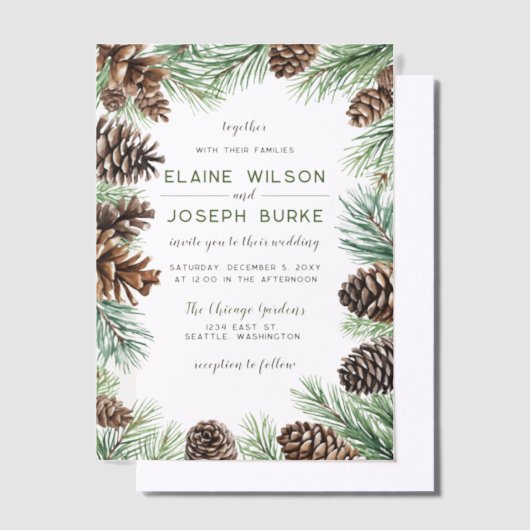 Rustische winterfeilage Pine cone Wedding Vellum Uitnodigingen (Offset)