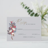 Rustische winterkatoenblauwe rode bessen bruiloft RSVP kaartje (Staand voorkant)